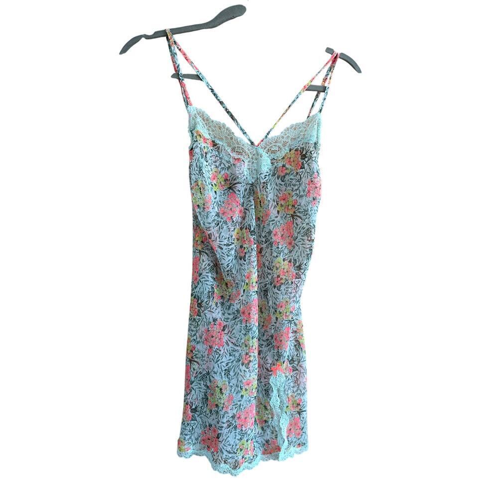 Y2K Victoria’s Secret Floral Mesh Slip Nightgown Lace Trim Medium M - Picture 1 of 7